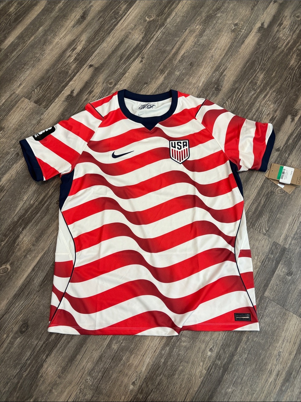 Nike men’s ' Red and White Wavy Stripe USA Soccer Jersey